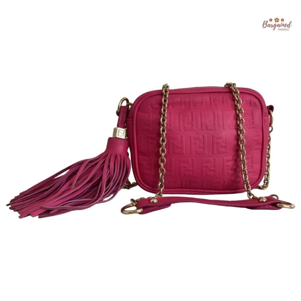 Authentic Fendi Pink FF Embossed Leather Camera Shoulder/Crossbody Bag w/ Tassel
